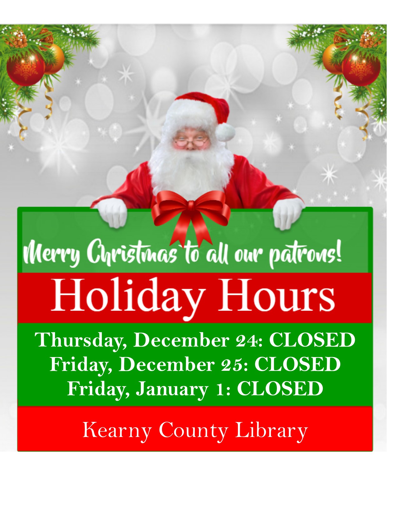 Holiday Closings Kearny County Library